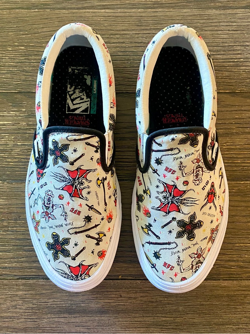 VANS X Stranger Things Hellfire Club Slip-On Shoes M 8 / W 9.5 Off White